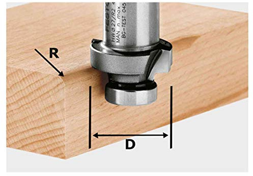Festool Abrundfräser HW R2 für OFK 500 - D 27 mm, R 2 mm | Hartmetall-Rundungsfräser für Kunststoff- und Massivholzumleimer – Kugellagerführung, 1 Stück