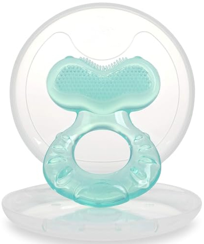 Nuby Teethe-eez de silicona flexible | Mordedor de silicona con superficie para masajear las encías | Estuche higiénico incluido | Turquesa | +3 meses