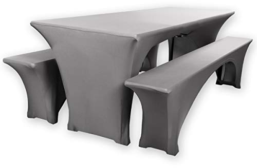 Gräfenstayn Leopold Stretch - Biertischhussen-Set 3 TLG für Bierzeltgarnitur - 50cm oder 70cm Tischbreite - mit Öko-Tex Siegel Standard 100 : Geprüftes Vertrauen 30565 (Anthrazit, 70x220cm)
