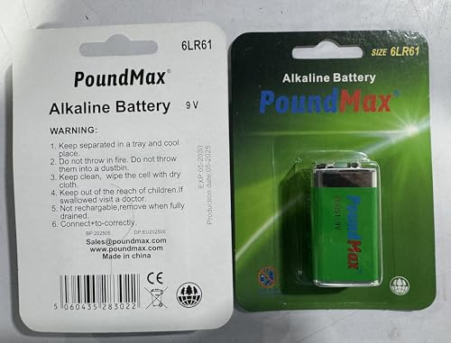 3x 9V Super Alkaline Battery Poundmax 6F22 Pack of 3