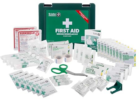 St John Ambulance Medium Workplace First Aid Kit | BS 8599-1:2019 Compliant | for 25 – 50 People | with Wall Bracket | Eco-Friendly Packaging