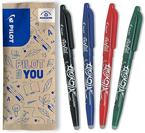 PILOT, Frixion Ball Set Da 4, Penna Cancellabile Al Calore Con Inchiostro Termosensibile, Penna Roller Ricaricabile con Gommino Integrato, Colore Nero, Blu, Rosso e Verde, Tratto Medio