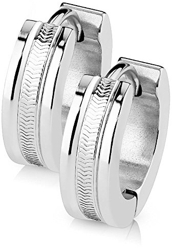 Bungsa Silberne Creolen mit gemustertem Inlay Edelstahl 1 Paar (Ohrstecker Ohrringe Ohrhänger Creolen Ohrschmuck Ohrklemmen Damen Frauen Herren Mode)
