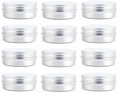 ericotry 12 pcs of 2 Oz/ 60 ML Silver Aluminum Tins Empty Slip Slide Round Containers with Tight Sealed Twist Screwtop Cover for Powder Lip Balm Lotion Make Up Eye Shadow Cream