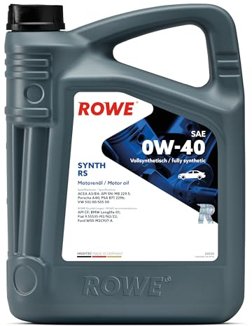 ROWE HIGHTEC Synth RS SAE 0W-40, 5 Liter, Vollsynth. Motoröl | Vollsynthetisches Motorenöl mit PAO-Technologie für moderne Otto- und Dieselmotoren, Art. Nr. 20020