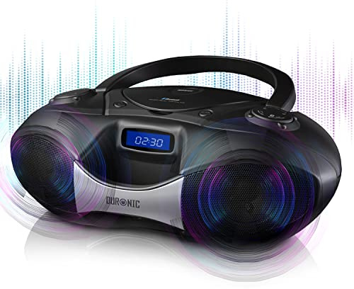 Duronic RCD6200 Lecteur CD avec écran rétroéclairé Radio fréquences FM | Boombox filaire en intérieur ou sur piles en extérieur Compatible Bluetooth Smartphone Lecteur MP3 2 ports USB Mémoire flash