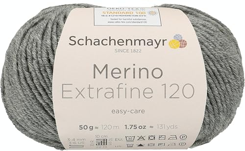 Schachenmayr Merino Extrafine 120 9807552-00192 mittelgrau meliert Handstrickgarn, Schurwolle, 10 x 10 x 7 cm
