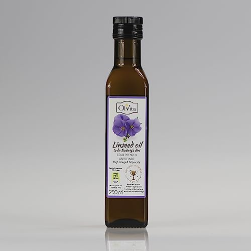 Ol'Vita: Olio di semi di lino vergine - Olio di semi di lino pressato a freddo - Puro naturale crudo senza pesticidi - Supplemento dietetico Dr. Budwig 250ml