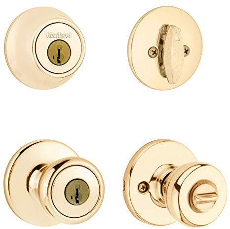 Kwikset 690 Tylo Entry Knob and Single Cylinder Deadbolt Combo Pack Featuring SmartKey® in Polished Brass