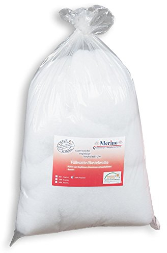 Merino® - Füllwatte 1 Kg Beutel - Füllmaterial Watte aus 100% Polyester - Hochwertige Füllwatte für Kuscheltiere - Bastelwatte formbeständig und extra flauschig - Kissenfüllung extra ergiebig