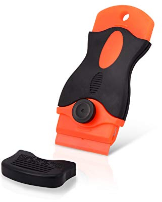 Ehdis Plastic Scraper, Plastic Razor Blade, Adhesive Remover, Sticky Remover for Removing Lable, Glue, Decal in The Glass, Window, Floor, Orange