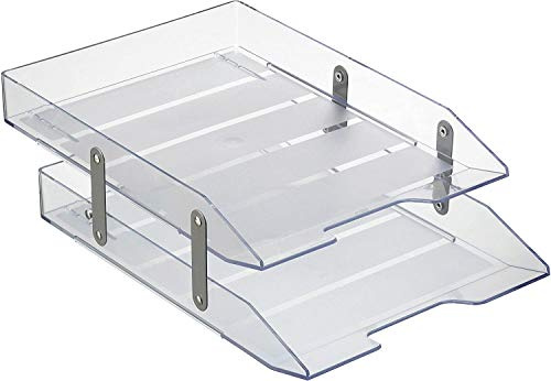Acrimet Bandeja de Papel Articulada, Organizador de Cartas y Papeles en Plastico de Carga Frontal para Oficina A4 (2 Niveles) (Color Cristal Transparente)