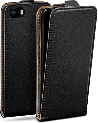 moex Flip Case für iPhone 5s / 5 / SE (2016) Hülle klappbar mit 360 Grad Schutz, Handyhülle mit Displayschutz, PU Leder Handytasche Lederhülle, Flip Case Cover Klapphülle, Schwarz