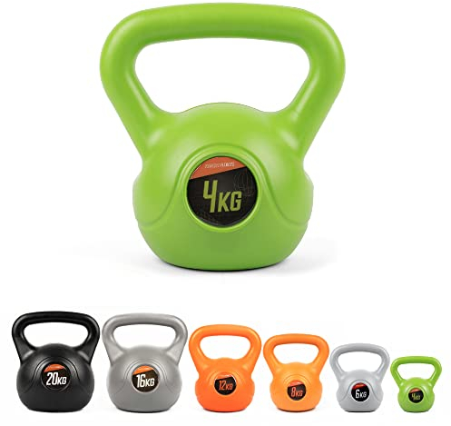 Phoenix Fitness Vinyl Kettlebell - Heavy Weight Kettle Bell for Home Gym Workout Equipment Strength Fitness Pilates Weight Training - Green 4kg