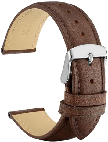 WOCCI Vintage Leder Uhrenarmband mit Edelstahl Silber Schnalle, Armband für Uhren und Damen, Ersatzarmband 14mm 15mm 16mm 17mm 18mm 19mm 20mm 21mm 22mm 23mm 24mm