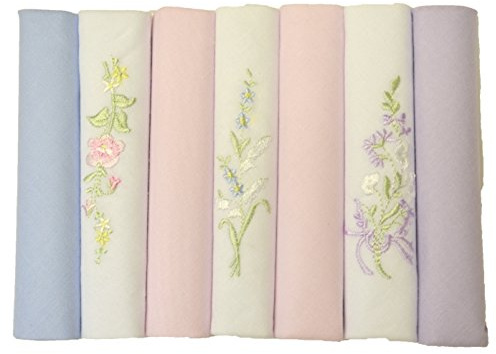 Candybay 7er Pack bestickte Damen Taschentücher, 100% Baumwolle, gemischte Farben, Blütenmuster, Damen Socken, 7er Pack
