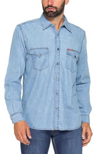 Carrera Camicia Uomo in Denim, Lavaggio Blu Chiaro (XL)