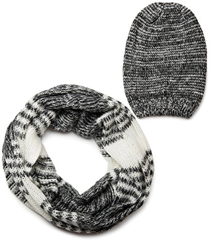 styleBREAKER Sciarpa e cappello Set combi, sciarpa a strisce Loop Smooth Loop con maglia Beanie Beanie 01018204, colore:Nero-Bianco