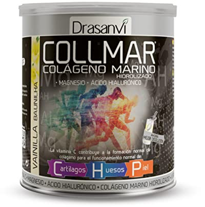 Drasanvi COLLMAR Colágeno Marino Hidrolizado con Ácido Hialurónico, Magnesio, Vitamina C | para cartílagos, huesos y piel | Sin edulcorantes |Alta dosis 9.717 mg/dia |300g de polvo | Sabor Vainilla