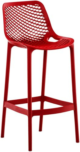 CLP Barstol Air tillverkad av lättskött plast I väderbeständig diskstol I barstol med fotstöd och en sitthöjd på 75 cm, färg: röd