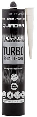 Quiadsa - FIJA+PLUS TURBO - Adhesivo de montaje de curado rápido - Blanco - sin disolventes ni siliconas, uso interior y exterior - Sujeción inmediata en 3 segundos - 290 ml