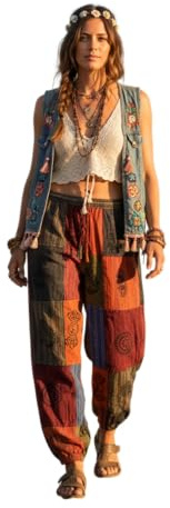 Fair Trade Nepal bomull lapptäcke byxor med riktiga lappar (flerfärgade), flerfärgad, XL