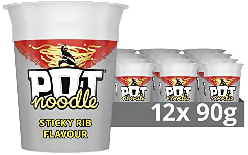 Pot Noodle Sticky Rib Standard Pot Noodle instant vegetarian* snack quick to make noodles 12x 90 g