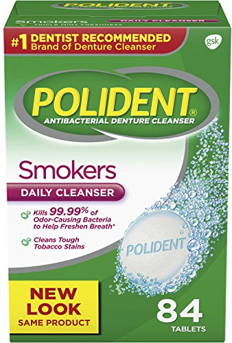 Polident Smokers Antibacterial Denture Cleanser Effervescent Tablets, 84 count