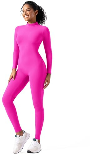 speerise Jumpsuit för vuxna, kvinnor, helrkoppsdräkt med hög hals och dragkedja, åtsittande trikåer i ett stycke, overall, Rosa (Hot Pink), S