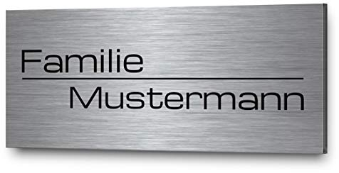 Edelstahl Türschild personalisiert mit Gravur - ab 8x3,5 cm - Riesige Motiv Auswahl - Namensschild mit Namen - Briefkastenschild selbstklebend o. mit Bohrung - Klingelschild Haustürschild Briefkasten