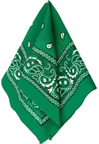 Classic Green Paisley Bandana - 20 x 20 (1 Count) - Perfect for Outdoor Activities, Fashion Accessory, and DIY Projects