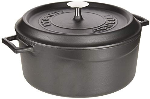 Pentole Agnelli COGHSRP10424M Slowcook Casseruola con Maniglie e Coperchio, Ghisa, Nero Opaco, 4.5 L - 24cm