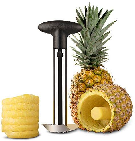 Flexzion Pineapple Corer Slicer Peeler, Stainless Steel Eye Remover Decorer Wedger Cutter, Spiral Cutting Tools with Metal Blade, Non-Slip Grip for Fruit Rings, Home Kitchen Restaurant Chef Use