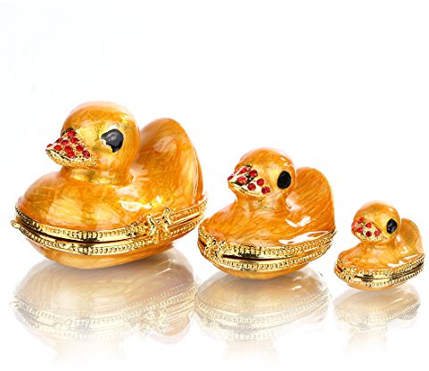 YU FENG Family Duck Trinket Boxes Hinged Collectible Painted Enameled Jeweled Duck Figurine Animal Jewelry Ring Holder Box