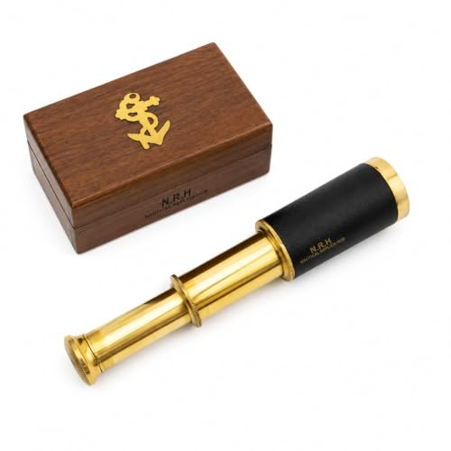 6 Handheld Brass Telescope with Wooden Box - Pirate Navigation
