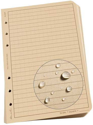 Rite in the Rain Waterproof Loose Leaf Universal Paper 100 Sheets Colour Tan 6 hole Punch Recyclable Fits Ring Binder 9200T No.210 and No.210T All Weather Paper,4⅝ x 7-Inch
