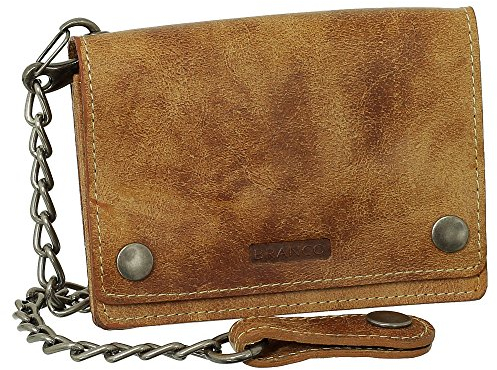 Luxus Leder Bikerbörse mit Kette Biker Geldbörse Portemonnaie Geldbeutel 13,5 cm Farbe beige