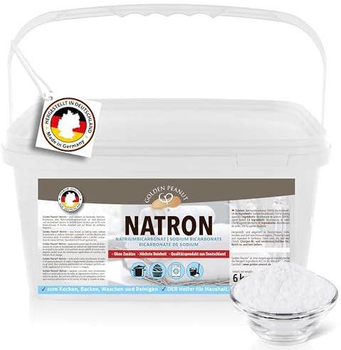 GOLDEN PEANUT Natron Pulver 6 kg, Premium Natriumhydrogencarbonat, Backsoda, Backpulver, Wasch-Soda, hochreine Lebensmittelqualität aus Deutschland
