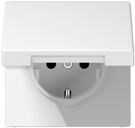 Jung Schuko Steckdose 16 A 250 V Bruchsicher mit Klappdeckel Serie LS Alpinweiß, 1 Stück, LS 1520 BFKL WW