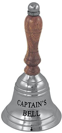 Sea-Club Handglocke - Captain's Bell Glocke Messing vernickelt & Holz H=13cm Ø=7cm