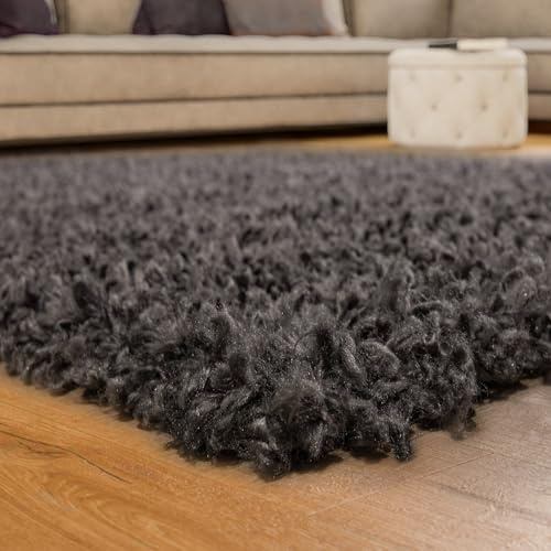 Paco Home Tappeto Shaggy/A Pelo Alto/A Pelo Lungo/Tappeto A Tinta Unita In Antracite, Dimensione:200 cm quadrato