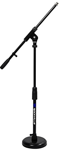 Rockville RKDS Kick Drum/Guitar Amp Mic Stand with Steel Round Base, Fixed Boom Arm, Rubber Pad, Heavy-Duty, Compact and Portable for Stage and Studio