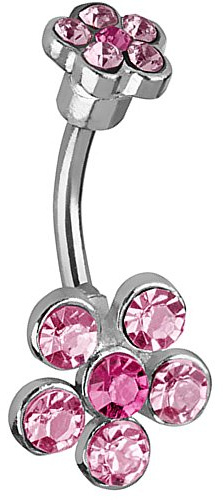 Piersando Bauchnabelpiercing Piercing Bauch Banane Stecker 316 L Chirurgenstahl Stab Gebogen mit Zwei Blume Zirkonia Pink Silber