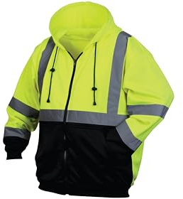 Pyramex Safety RSZH3210XL RSZH32 Series Sweatshirts Hi-Vis Lime Zipper Sweatshirt with Black Bottom- Size Extra Large, Green, RSZH3210XL
