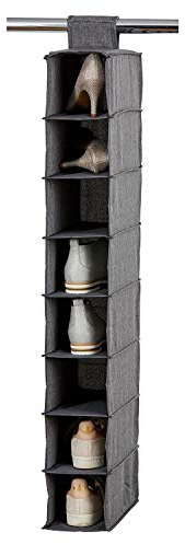 LOVE IT STORE IT - Premium- Étagère A Chaussures Suspendue - en Lin - Pliable - avec 8 Compartiments - Renforcement Bois - pour Armoire - 15x30x100cm - Gris Chiné
