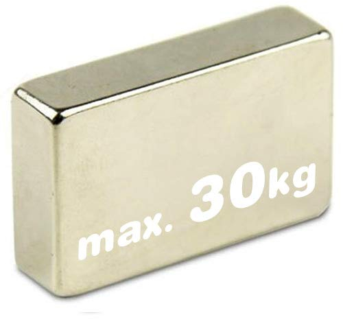 Quadermagnet Neodym Magnet-Quader Extra Stark - Haftkraft bis 800kg - Starke Blockmagnete - Rechteckige NdFeB Magnete, Größe: 40x30x10mm - 30kg Haftkraft