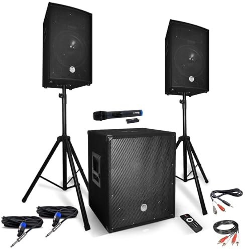 2200 W PA Pack - 12Altoparlanti + 15 piedistallo + piedini + microfono UHF - USB/BLUETOOTH + Cavi