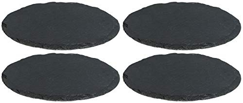Novaliv 4x Schieferplatten I rund I 33x0,5 cm I Sushi Servier Set Servierplatte schwarz Steinplatte rund Slate Plate Käsebrett Runde Platte