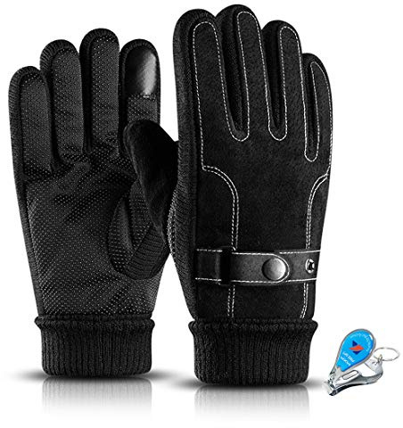 KXF Gants thermiques en cuir pour homme - Gants d'hiver épais et chauds avec doublure en polaire - Gants coupe-vent et résistants au froid pour écran tactile - Pour cyclisme, camping, randonnée