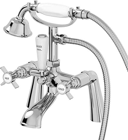 Park Lane® Worcester Bathroom Bath Shower Mixer Tap Handset Hose Attachment Twin Crosshead Handle for Bathtub Traditional, Chrome
